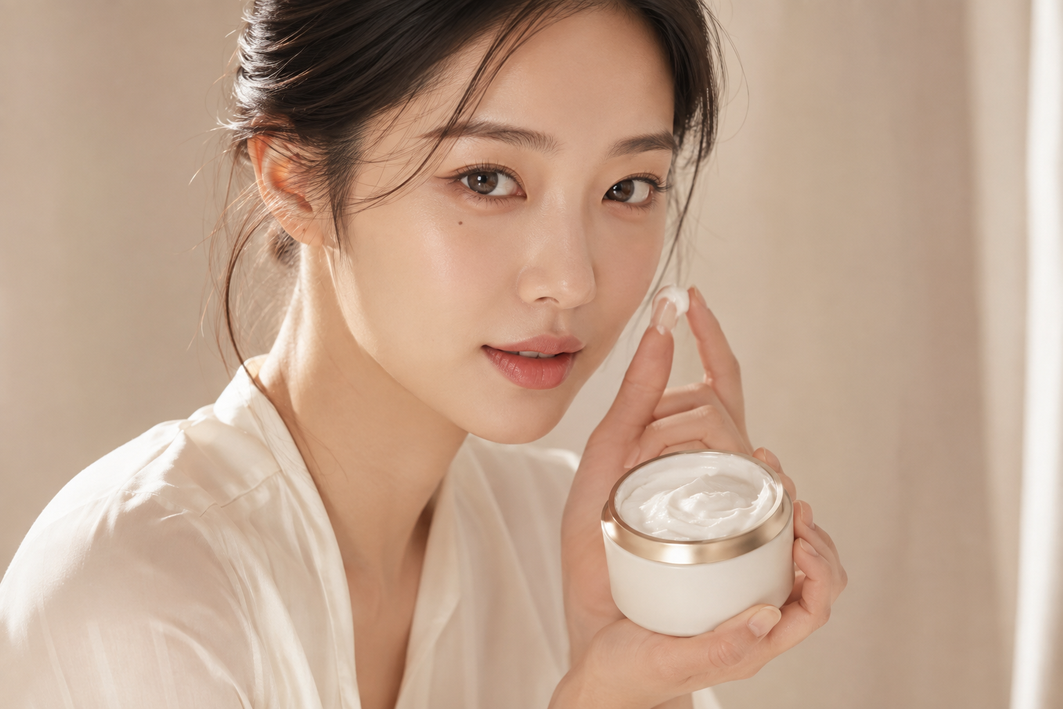 AI-generated model with moisturizer concept packaging